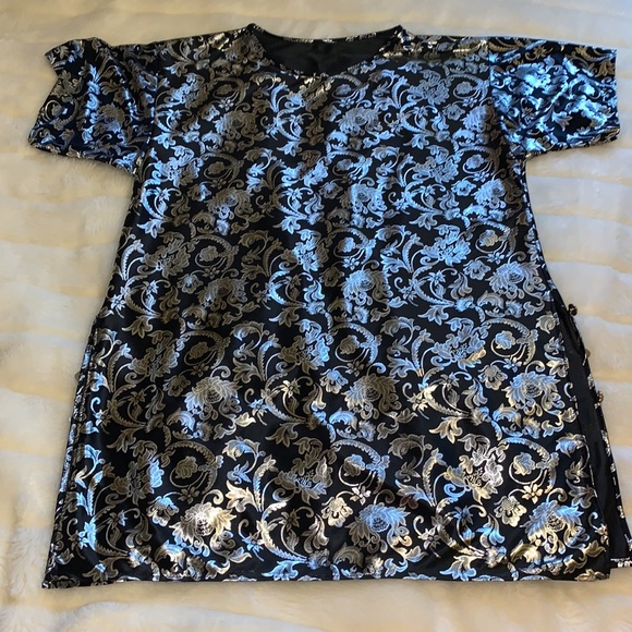 Vintage metallic gold lame’ foil on black slinky tunic night shirt L - Picture 6 of 15